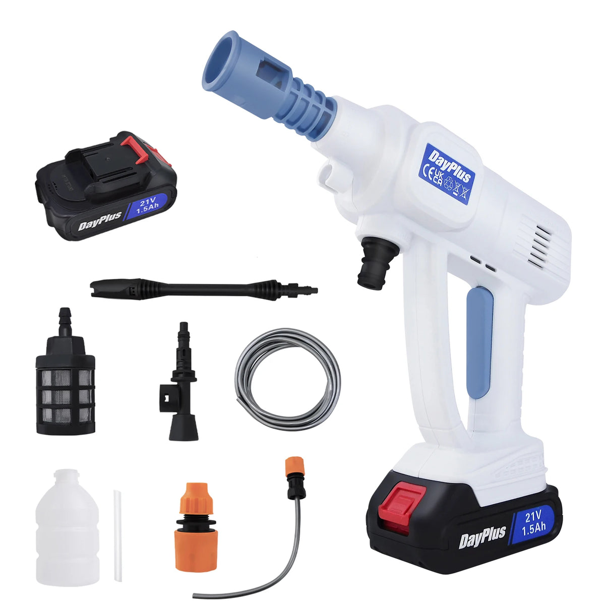 Rechargeable jet washer, portable high-pressure car wash, 6-in-1 nozzle, for garden, windows, cars and motorbikes