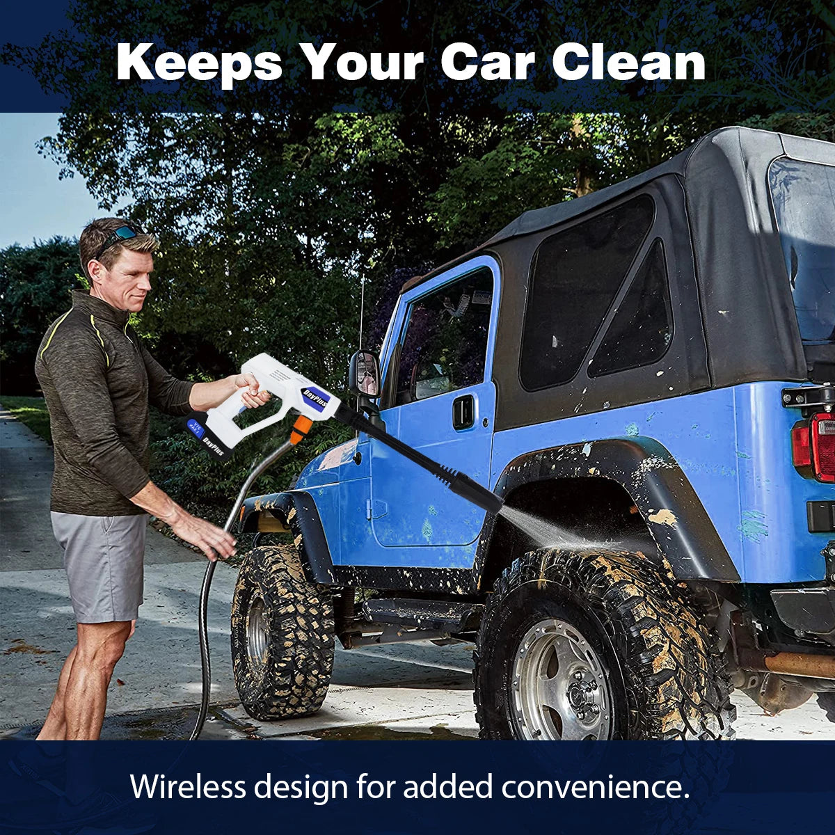 Rechargeable jet washer, portable high-pressure car wash, 6-in-1 nozzle, for garden, windows, cars and motorbikes