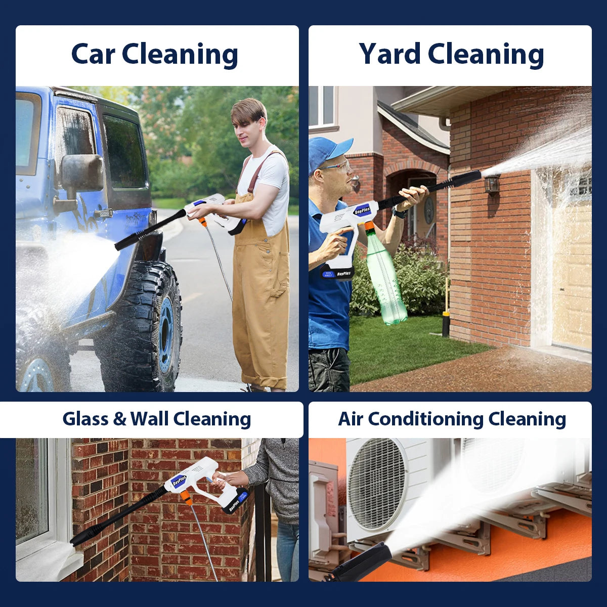 Rechargeable jet washer, portable high-pressure car wash, 6-in-1 nozzle, for garden, windows, cars and motorbikes