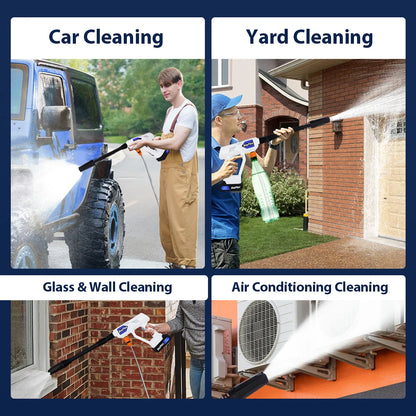 Rechargeable jet washer, portable high-pressure car wash, 6-in-1 nozzle, for garden, windows, cars and motorbikes